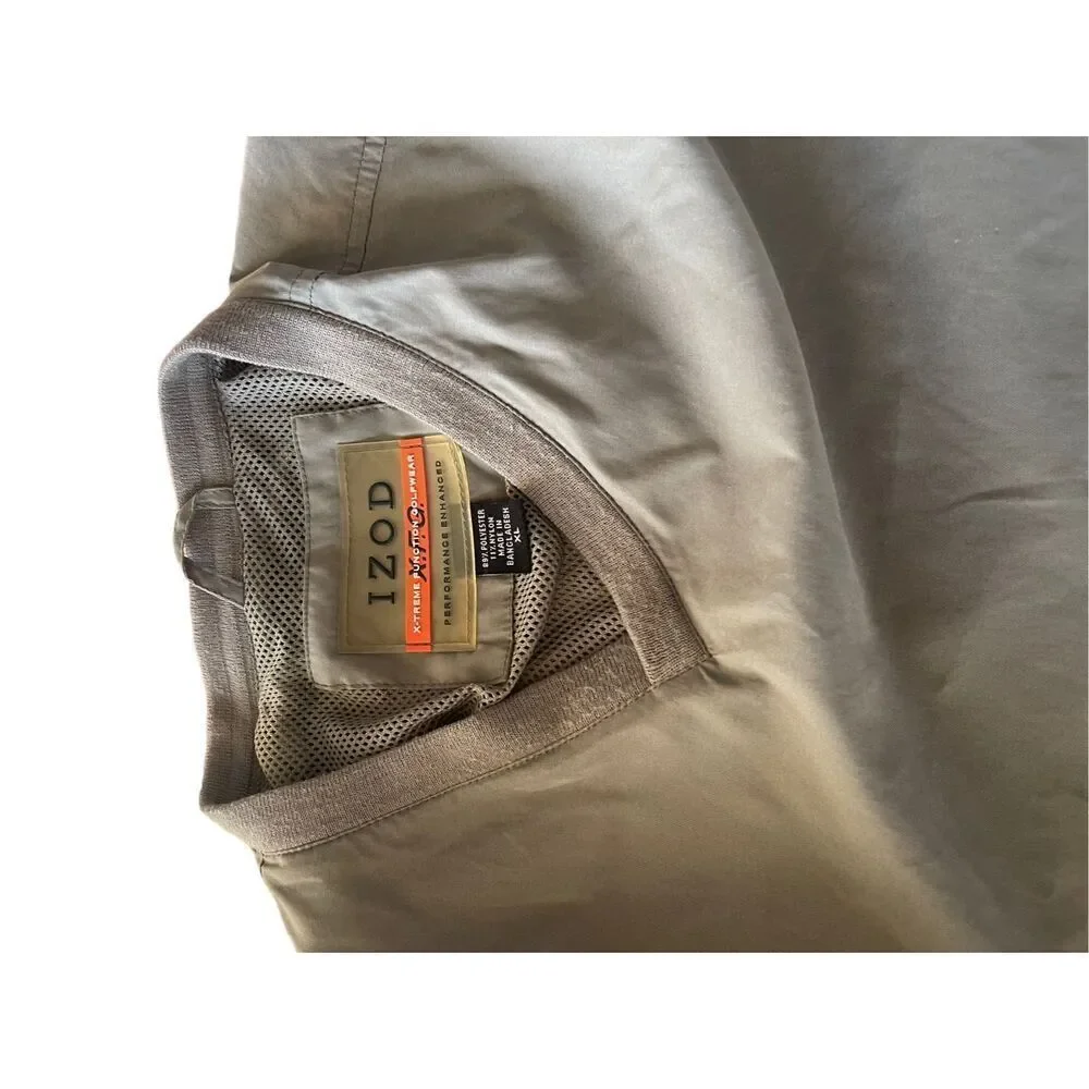 Izod Mens Windbreaker Jacket Pullover Golf Nylon Mesh Lined Tan 2XL